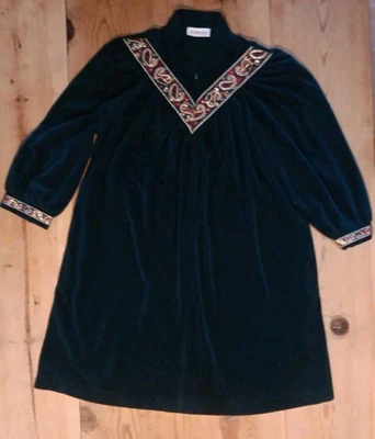 Винтажный Vanity Fair женщин 2XL бархата ночная рубашка халат молнии пейсли цветочный длина до колена  - Изображение 1 из 4