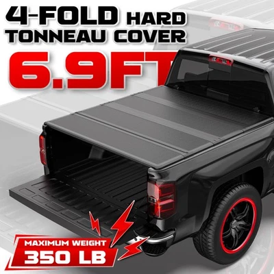 For 19-25 Silverado Sierra 2500HD 3500HD 4-Fold Hard Bed FRP Tonneau Cover 6.9FT - Image 1 of 4