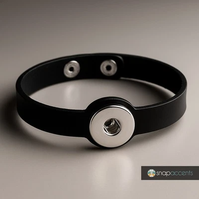 Leather Snap Jewelry 7in-8in. Black Ginger Charm Bracelet Fits 18MM 20MM Snaps - Image 1 of 4