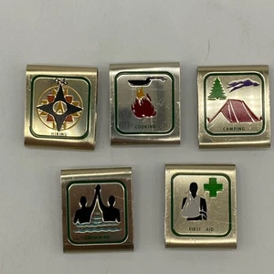 Boy Scouts Of America Cub BSA Set Of 5  Metal Belt Loop Slides Awards Badges - Picture 1 of 11