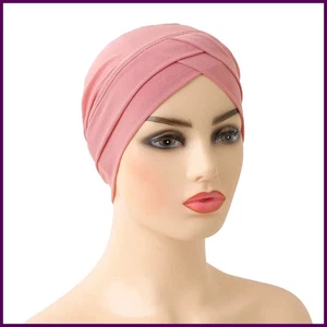 Turbante musulmano incrociato fronte colore puro elasticizzato hijab interno per berretti - Foto 1 di 40