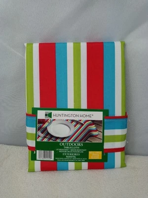 NWT Huntington Home Tablecloth 60" x 84" Oblong Outdoor Indoor Striped Colorful - Image 1 of 4
