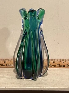 Jarrón vintage de mediados de siglo de Murano Oball Vetreria arte artístico de vidrio azul verde - Imagen 1 de 7