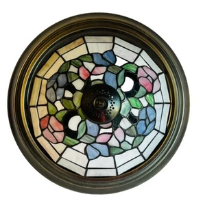 Tiffany Style Stained Glass Flush Mount Ceiling Light Pink Blue Green Floral Vtg - Picture 1 of 19