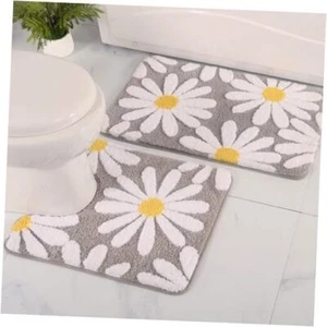 Bathroom Rugs Set 2 Piece, Cute Daisy 16" x 24" + 20" x 20" Contour Rug Grey - Picture 1 of 7