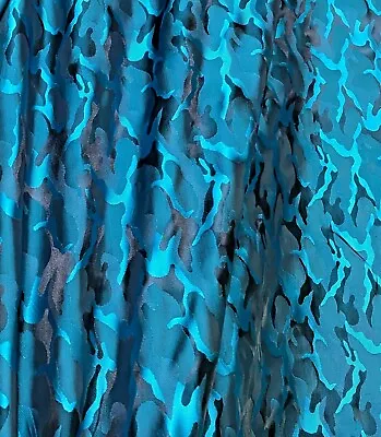 Army Camouflage Viscose Iridescent Satin Feel Non Static Fabric Dark Turquoise - Image 1 of 3