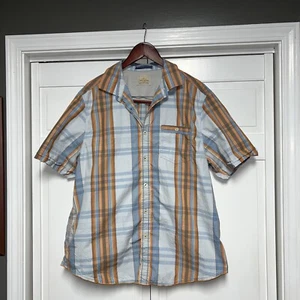 Tommy Bahama MENS COTTON SHORT SLEEVE SHIRT ORANGE AND BLUE TINTS EUC - Picture 1 of 5