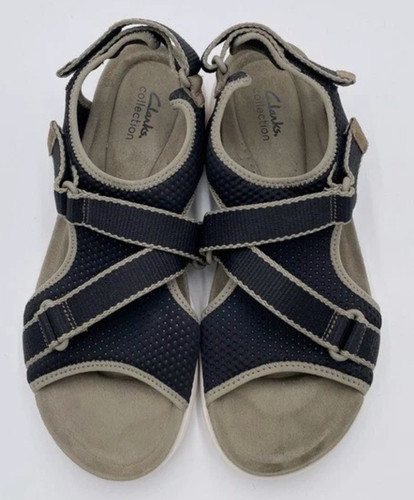 Scarpe Clarks donna Amanda Stroll flat sandalo nero verde muschio 1183 taglia 10M