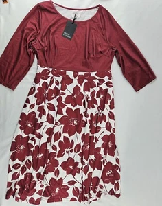 Women's Plus Size 14w floral dresses round neck 3/4 sleeve fit and flare casual - Picture 1 of 16