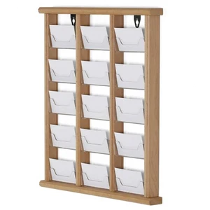 Tarjetero rústico de montaje en pared con 15 bolsillos de acrílico transparente - 5 niveles de madera natural - Imagen 1 de 19