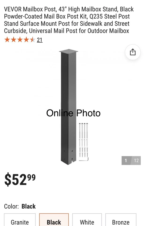 Caixa de correio VEVOR suporte postal caixa postal 43" aço preto revestido a pó para área externa - Imagem 1 de 1