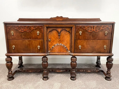 Antique Wood Sideboard Buffet Credenza Spanish/Jacobean Revival Style 1920s Cover