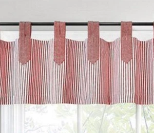 Split Tab Valance Red Natural Park B Smith Redwood Stripe Kitchen Curtain - Picture 1 of 7