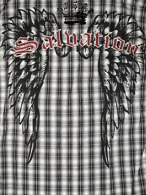 Рубашка мужская элитная смешанных боевых искусств большая черная Salvation клетчатая на пуговицах с длинным рукавом - Изображение 1 из 4