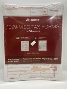 Formularios de impuestos Adams 2019 1099-MISC y 1096 impuestos láser para 50 destinatarios - Imagen 1 de 2