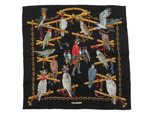 Black & Multicolor Hermes Oiseaux Du Roy Motif Printed Silk Scarf - Picture 1 of 3