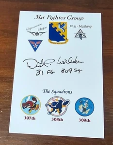 David Wilhelm signed 4x6 Book Plate P-51 Fighter Ace 5V 31FG SPITFIRE WWII - Bild 1 von 2