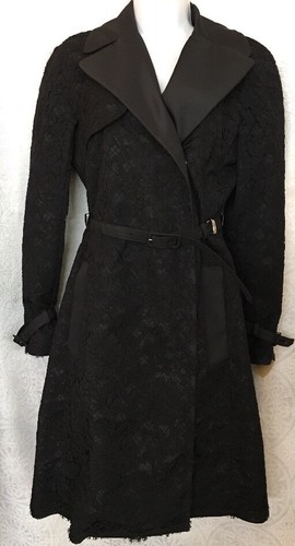 Impermeabile Valentino nero seta e cotone cintura sovrapposta tessuto in pizzo taglia 4