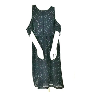 Mossimo Womens Dress XXL Black White Dots Chiffon Cold Shoulder Tiered A-Line - Picture 1 of 7