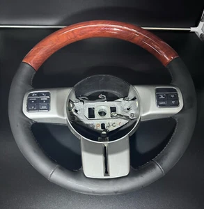 2011-2013 Jeep Grand Cherokee Black Leather Steering Wheel W Woodgrain - Picture 1 of 6