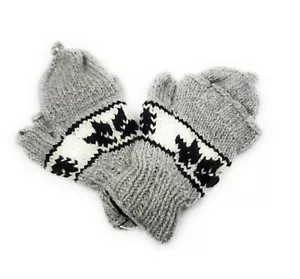 Handmade Fingerless Convertible Texting Mittens Gloves Fleece Lined in Nepal - Picture 1 of 15