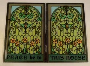 Vintage Bifold Buntglas mit Zitat "Friede sei mit diesem Haus" grüne Blumen - Bild 1 von 19