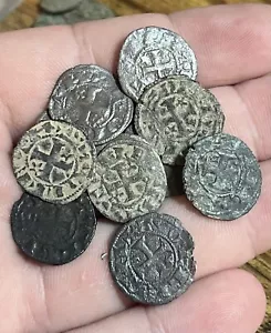 1100s Diner Medieval Spanish Silver Billon Crusaders Templar Cross Old Coin 1 C. - Picture 1 of 2