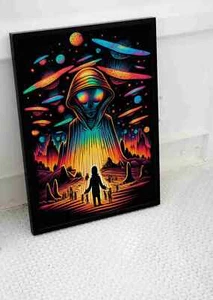 TRIPPY ALIEN SPACE POSTER PSYCHEDELIC BRIGHT CARTOON ART PRINT FANTASY A2 A1 - Picture 1 of 1