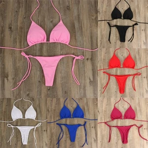 Women Thong Bikini Tie Sexy Swimsuit Bandage Style Brazilian Swimwear New Set - Picture 1 of 16