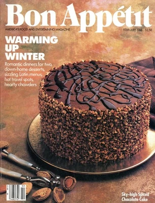 Bon Appétit February 1988 Sky-High Spiced Chocolate Cake Desserts Chowder Recipe - Image 1 of 3