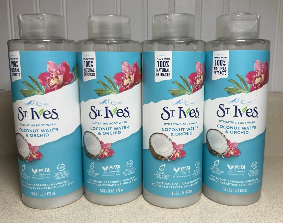 NUEVO Lote de 4 Jabón Corporal Líquido Hidratante St Ives Agua de Coco y Orquídea 16 Fl Oz Foto 1 de 4