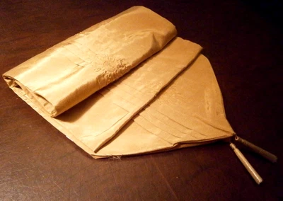 Golden Yellow Satin Table Runner Pleats Beaded Flowers Tassels 70" x 14" UNUSED - Image 1 of 4