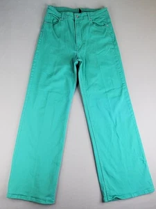 H&M Divided Pants Womens 10 Aqua Green Denim Wide Leg High Rise Stretch Casual - Picture 1 of 19