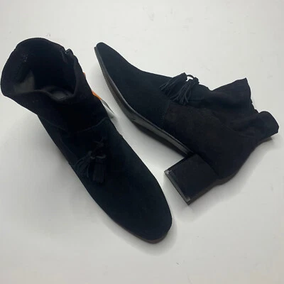 Sporto Samantha Black Suede Waterproof Stretch Tassel Ankle Boots Women’s 12M - Image 1 of 4