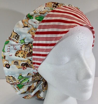 Christmas Gingerbread Village Scrub Cap Large Bouffant Medical Surgery Chef Hat - Image 1 of 4