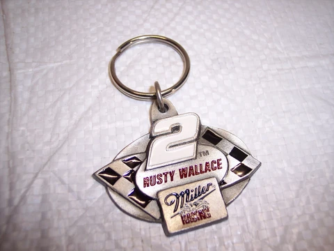 RUSTY WALLACE #2 MILLER LITE Pewter Metal Nascar Driver Collectible Keychain Cover