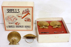 Vintage Handtuch/Sigma Messing Muschel Serviettenringe in Originalverpackung 4er Set in neuem Zustand - Bild 1 von 2
