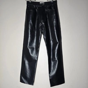 AGOLDE Recycled Leather 90s Pinch Waist Pants Black High Rise Straight Leg Sz 28 - Picture 1 of 7