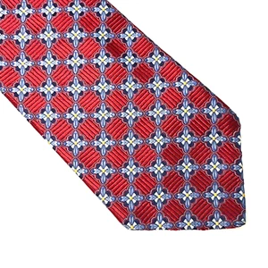 ROBERT TALBOTT Best of Class Mens Silk Necktie Woven Hand Sewn Red Blue Flowers - Picture 1 of 6