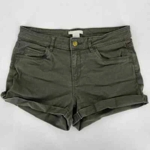 H&M Chino Shorts Womens Size6 Olive Green Cotton Blend Stretch Cuffed 2" Inseam - Picture 1 of 8