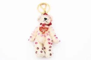 PRADA Key ring Key holder chain Bag charm bear White Heart Plate Red - Picture 1 of 13