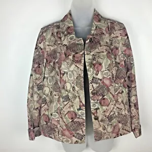 Christopher & Banks Woman’s Paris Theme Jean Style Tan/Multi Jacket Size S. - Picture 1 of 8
