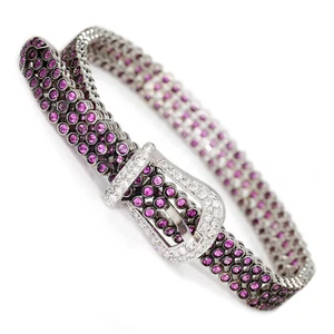 Certified Pink & Purple Sapphire Belt Buckle Bracelet with Diamonds 18K - Picture 1 of 10