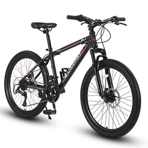 24 Inch Mountain Bike Boys Girls, Steel Frame, 21 Speed Mountain Bicycle - Picture 1 of 2