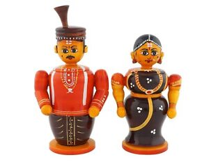 Handcrafted Wooden channapatna Bride and Groom Couple Doll Toy - Nanja and Nanji
