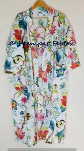 Rosa Floral Print Blanco Hecho a Mano Algodón Kimono BeachCoverup Ropa de Noc... - Imagen 1 de 5