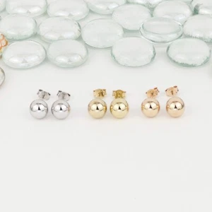 Italian Ball Stud Earrings, 925 Sterling Silver, 14K Gold Plated, Dainty Studs - Picture 1 of 9