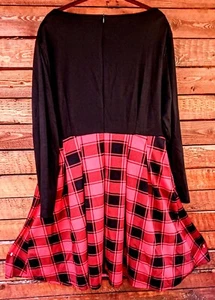 ❤️SZ 22 Nemidor❤️Long Sleeve Knee Length Dress Black Top Black Red Plaid Bottom - Imagen 1 de 3