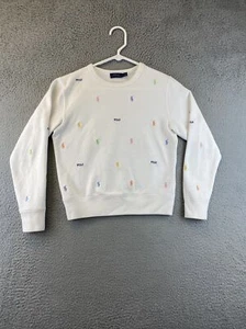 Polo Ralph LAUREN Girls Small WHITE Sweatshirt MULTICOLOR All Over Pony /90-49 - Picture 1 of 9