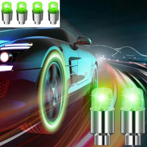 4pcs Car Tire Tyre Wheel Dust Stem Air Valves Cap Stem LED Light Cover Green - Picture 1 of 8